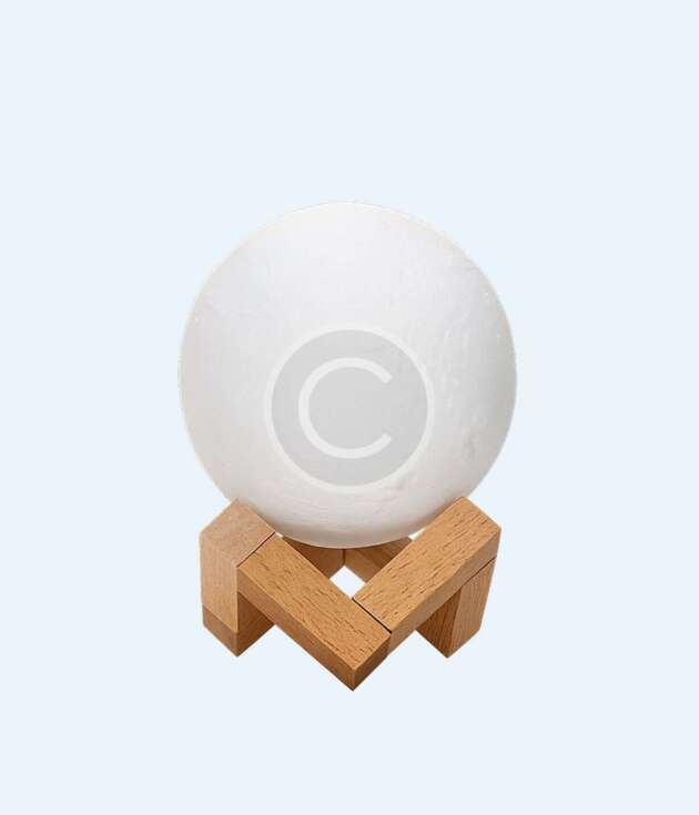 3D moon lamp with wooden base