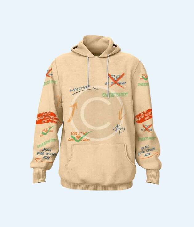 Statement beige hoodie with colorful doodles